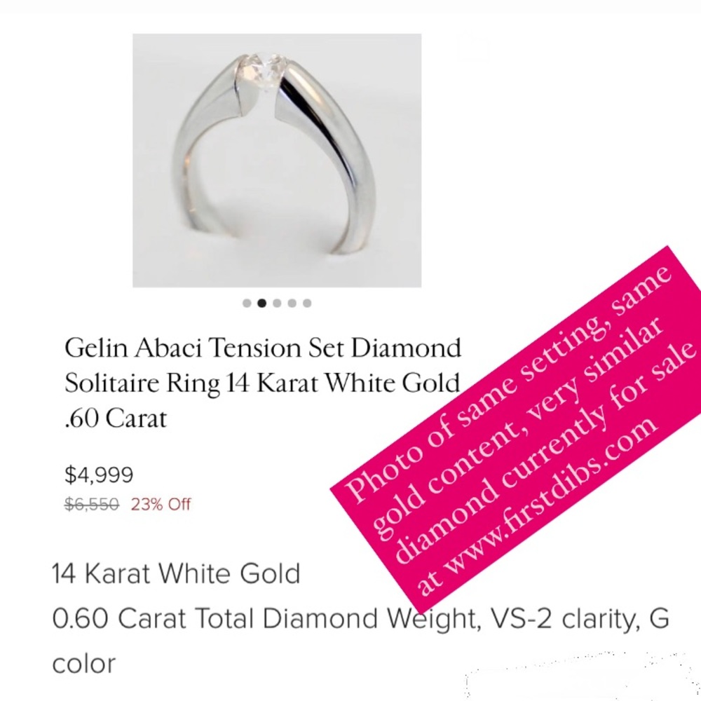 Vintage Gelin Abaci 14k White Gold Tension Mount, Diamond .59 CT